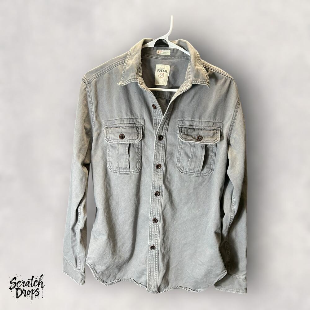 Vintage Fossil Denim Shirt Men's Size Large Long Sleeve Button Up Casual Retro